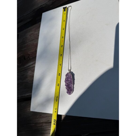 Amethyst Druzy Crystal Pendant Necklace Sterling Silver Chain - New Old Stock - Picture 3 of 7